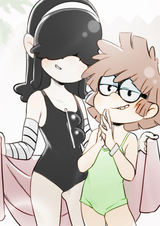 3471 - 2018 aged_up artist_anon334 character_lisa_loud character_lucy_loud one_piece_swimsuit swimsuit towel