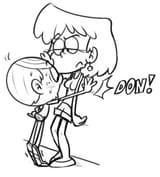 32285 - ! 2017 artist_dipper blushing character_lincoln_loud character_lori_loud frowning half-closed_eyes hand_on_hip hand_support looking_down loricoln on_toes sweat text
