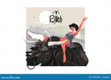 girl-saddled-bull-vector-illustration-taming-show-277661635