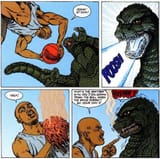 Barkley+Vs+Godzilla+(1993)+Godzilla+toasts+ball