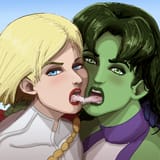 Power Girl and She-Hulk kiss