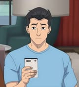 Horrified Mark with phone