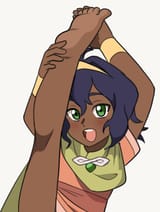 Pavi stands with her leg up!
