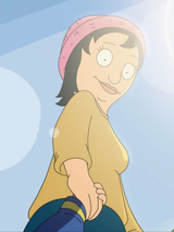 pink hat but also yellow shirt like Gene