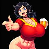 1girl, {{{gaston (disney)}}}, genderbend, giant breasts, red shirt with yellow c s-264056589 (1)
