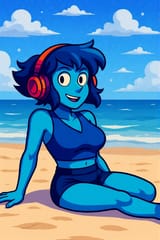 lapis lazuli listening to music on beach