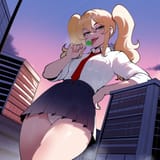 smug woman licking lollipop