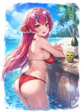 JPG VERSION yande.re 1103490 ass bikini heterochromia hololive houshou_marine megane mirukurim swimsuits thong wet