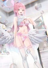 yande.re 1103094 angel blue_archive bra cirilla garter_belt misono_mika pantsu shirt_lift stockings thighhighs thong undressing wings