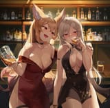 yande.re 949879 animal_ears choyeon dress dungeon_fighter ellin_meiji garter lethe_rin no_bra nopan