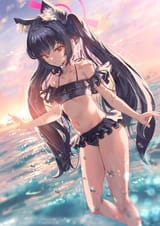 yande.re 994537 animal_ears bikini blue_archive cameltoe halo kuromi_serika nekomimi shuru_y skirt_lift swimsuits