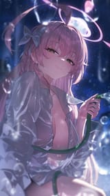 yande.re 1176241 blue_archive dress_shirt halo no_bra open_shirt see_through sushispin urawa_hanako wet_clothes