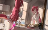 Konachan.com - 344103 animal_ears ass choker horns long_hair panties pink_eyes pink_hair signed tail underwear vertigris vienna_(vtuber)