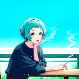 1girl, {{{{{yamagishi fuuka}}}}}, aqua hair, {{highres, detailed}}}, smoking, ho s-672640386