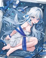 JPG VERSION yande.re 1198035 bondage chii_(chiiriring) dress feet furina garter genshin_impact heterochromia no_bra skirt_lift
