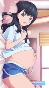 pregnant takarada rikka on back hand on stomach