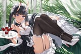 JPG VERSION yande.re 1079011 azur_lane devil_heavens heels horns maid no_bra noshiro_(azur_lane) pantsu skirt_lift stockings thighhighs thong waitress watermark