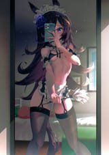 yande.re 1068727 animal_ears bra maid otokoe rice_shower_(umamusume) selfie stockings thighhighs uma_musume_pretty_derby