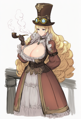 1girl, steampunk, -1__gears, clock, pouch__, huge breasts, cleavage, blonde hair s-2097071092