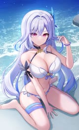 gelbooru.com 12145046 1girl absurdres alternate_costume bare_shoulders bikini breasts cleavage closed_mouth full