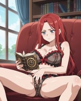 1666705556264781-2368610966-source_anime, anime screencap, woman, long hair, red hair, blue eyes, large breasts, erect nipples, steampunk lingerie, bored, r