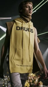 raf simons drugs hoodie bib