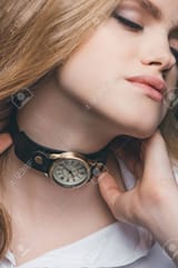 79232771-girl-fitting-vintage-watch-on-neck