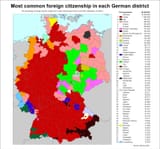 Most common foreign citizenship in each German district