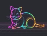 FLUX-00380-rainbow wireframe drawing of Australian round cheeks long tail small adorable quokka laying down on on digital grid