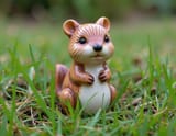FLUX-00381-ceramic figurine of Australian round cheeks long tail small adorable quokka in the middle of grassy garden