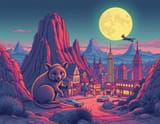 FLUX-00383-D&amp;D book Style, Australian large town in the shape of round cheeks long tail small adorable Quokka themed neon buildings and flying cars.PNG