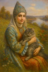 20250619_1507_Tatar Woman with Cat_remix_01jy44pn8xevw8qqagke64xdwk
