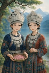 20250621_1623_Miao Women by Lake_simple_compose_01jy9dw47wevtapb4bh865bx54