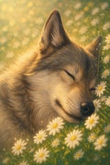 20250622_2231_Sleeping Wolf Among Daisies_remix_01jycna59gfrz9qrmf5mvrbxdd