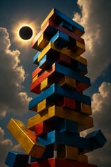 20250623_1152_Surreal Multicolored Jenga Eclipse_simple_compose_01jyev77rzemj8qv7p972t092z