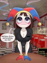 rule34.xxx 12012569 1girls blushing breasts brown_hair cleavage do_you_like_what_you_see fast_food_uniform full