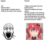 13424 - anime badge blush clothes crying discord female gabriel_dropout glasses meta open_mouth red_hair satania soyjak stubble text tranny variant_markiplier_soyjak white_skin