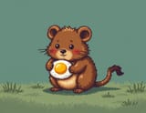 FLUX-00397-pc-98 ingame screenshot, pixellated, grainy, dithering, simple colors, simple background: [Australian brown color scheme round cheeks long tail small adorable quokka wearing fried egg]