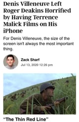 roger eakins horrified at villeneueve watching malick filsm on his phone