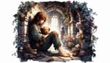 detailed watercolor artistic portrait graphic novel cover art. colorful wide shot. A lovely tall gir