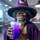 hyper realistic  photo of a black midget dressed like a wizard with robe and wizard hat holding a pu 3
