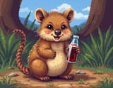 FLUX-00413-HD photograph of high-quality detailed pixel art [Australian brown color scheme round cheeks long tail small adorable quokka holding small soda glass bottle], PC-98 screenshot, PC-98.PNG