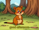 FLUX-00414-old grainy low quality 90s hanna-barbera drawn 2d cartoon screenshot. Australian brown color scheme round cheeks long tail small adorable quokka %22good afternoon%22 closed caption subtitle