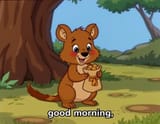 FLUX-00415-old grainy low quality 90s hanna-barbera drawn 2d cartoon screenshot. Australian brown color scheme round cheeks long tail small adorable quokka holding bag of animal crackers. %22good morning%22 closed caption subtitle.PNG