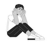 depressed-child-indian-black-and-white-2d-line-cartoon-character-preteen-sad-asian-boy-isolated-outline-person-holding-head-frustrated-kid-childhood-trauma-monochromatic-spot-illustration-vector