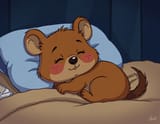 FLUX-00419-old grainy low quality 90s hanna-barbera drawn 2d cartoon screenshot. Australian brown color scheme round cheeks long tail small adorable quokka sleeping on comfy bed closed eyes laying down at night.PNG