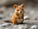 Classic toy, photorealistic, Plastic, Australian brown color scheme round cheeks long tail small adorable quokka
