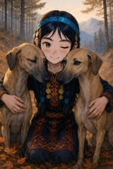20250724_1522_Girl with Sloughis in Autumn_simple_compose_01k0y9fxrke7fb0rkd48whfqnf