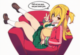 1girl, amagake yuuri, deatte 5-byou de battle, armchair, panties, legs up, from  s-302125021
