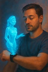 20250805_2136_Holographic Assistant Interaction_simple_compose_01k1yksc2aefdssf0ex4pw3d1d